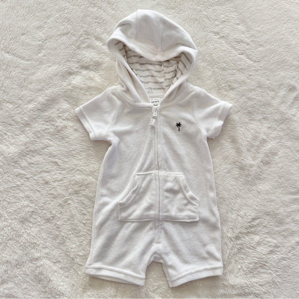 Carter’s Terry Romper Swimsuit Cover Up White Size 6 Months